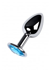 Серебристая конусовидная анальная пробка с голубым кристаллом - 7 см. - ToyFa - купить с доставкой в Элисте