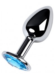 Серебристая конусовидная анальная пробка с голубым кристаллом - 7 см. - ToyFa - купить с доставкой в Элисте
