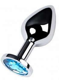 Серебристая конусовидная анальная пробка с голубым кристаллом - 8 см. - ToyFa - купить с доставкой в Элисте