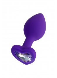 Фиолетовая анальная втулка Diamond Heart с прозрачным кристаллом - 7 см. - ToyFa - купить с доставкой в Элисте