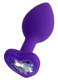Фиолетовая анальная втулка Diamond Heart с прозрачным кристаллом - 7 см. - ToyFa - купить с доставкой в Элисте