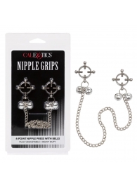 Металлические зажимы для сосков на цепочке Nipple Grips 4-Point Nipple Press with Bells - California Exotic Novelties - купить с доставкой в Элисте