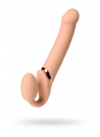 Телесный безремневой вибрострапон Vibrating Bendable Strap-On L - Strap-on-me - купить с доставкой в Элисте
