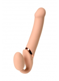 Телесный безремневой вибрострапон Vibrating Bendable Strap-On L - Strap-on-me - купить с доставкой в Элисте
