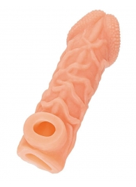 Телесная закрытая насадка с венками Cock Sleeve Size S - 13,8 см. - KOKOS - в Элисте купить с доставкой