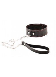 Черный широкий ошейник с красной строчкой и поводком - Crazy Handmade - купить с доставкой в Элисте