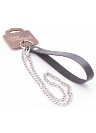 Серебристый металлический поводок с кожаной черной ручкой - 80 см. - Crazy Handmade - купить с доставкой в Элисте