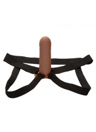 Коричневый фаллопротез из силикона Extension with Harness - 15,75 см. - California Exotic Novelties - купить с доставкой в Элисте