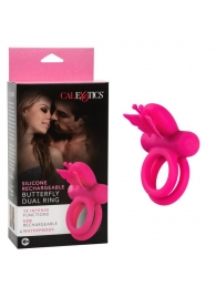 Розовое эрекционное виброкольцо Silicone Rechargeable Dual Butterfly Ring - California Exotic Novelties - в Элисте купить с доставкой