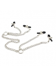 Серебристые зажимы для сосков и половых губ на тонкой цепочке - Notabu - купить с доставкой в Элисте