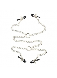 Серебристые зажимы для сосков и половых губ на тонкой цепочке - Notabu - купить с доставкой в Элисте