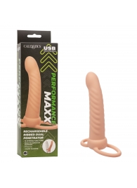 Телесная насадка для двойного проникновения Rechargeable Ribbed Dual Penetrator с вибрацией - California Exotic Novelties - купить с доставкой в Элисте