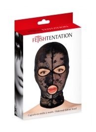 Черная кружевная маска на голову с отверстиями для глаз и рта - Fetish Tentation - купить с доставкой в Элисте