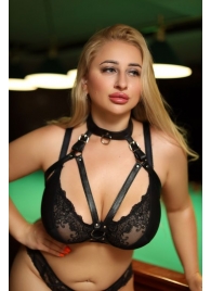 Черная кожаная сбруя с ошейником plus size из нежной кожи - БДСМ Арсенал - купить с доставкой в Элисте