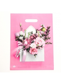 Розовый пакет с цветочным принтом и вырубной ручкой (40х31 см) - Сима-Ленд - купить с доставкой в Элисте