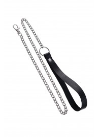 Поводок с ручкой из черной натуральной кожи и карабином для ошейника - Pecado - купить с доставкой в Элисте