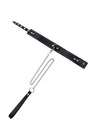 Кожаный двухслойный ошейник с белой строчкой и поводком - Pecado - купить с доставкой в Элисте