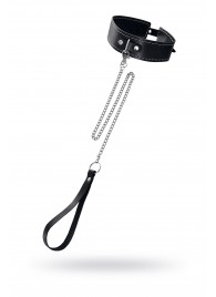 Кожаный двухслойный ошейник с белой строчкой и поводком - Pecado - купить с доставкой в Элисте