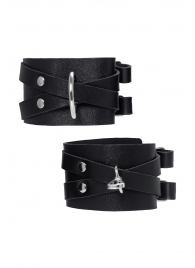 Черные кожаные оковы с двумя перекрёстными ремешками - Pecado - купить с доставкой в Элисте