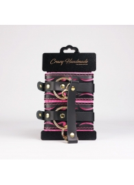 Черные кожаные оковы с розовой строчкой - Crazy Handmade - купить с доставкой в Элисте