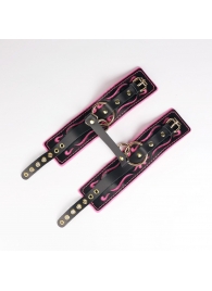 Черные кожаные оковы с розовой строчкой - Crazy Handmade - купить с доставкой в Элисте