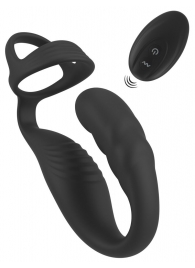 Черное эрекционное кольцо со стимуляцией промежности и анальной пробкой Cock Ring with RC Prostate Plug - Orion - в Элисте купить с доставкой