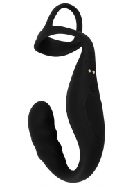 Черное эрекционное кольцо со стимуляцией промежности и анальной пробкой Cock Ring with RC Prostate Plug - Orion - в Элисте купить с доставкой