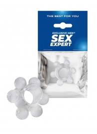 Прозрачное эрекционное кольцо с 6 стимулирующими шариками - Sex Expert - в Элисте купить с доставкой