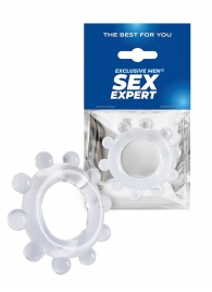 Прозрачное эрекционное кольцо со стимулирующими шариками - Sex Expert - в Элисте купить с доставкой