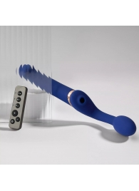 Синий безремневой страпон Multi Orgasm Bendable Strap-On size L с клиторальной стимуляцией - Strap-on-me - купить с доставкой в Элисте