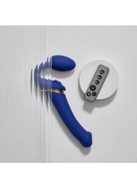 Синий безремневой страпон Multi Orgasm Bendable Strap-On size XL с клиторальной стимуляцией - Strap-on-me - купить с доставкой в Элисте