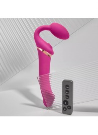 Ярко-розовый безремневой страпон Multi Orgasm Bendable Strap-On size L с клиторальной стимуляцией - Strap-on-me - купить с доставкой в Элисте