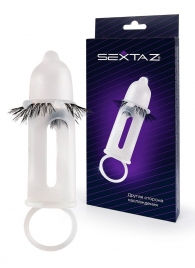 Эластичная насадка на пенис с подхватом мошонки и стимулирующими «ресничками» - Sextaz - в Элисте купить с доставкой