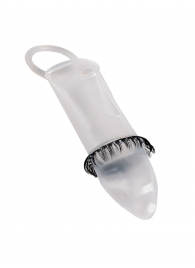 Закрытая насадка на пенис с подхватом мошонки и стимулирующими «ресничками» - Sextaz - в Элисте купить с доставкой