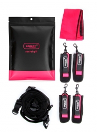 Черно-розовый эротический набор: фиксатор, оковы, наручники, повязка - Erokay - купить с доставкой в Элисте