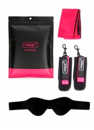 Черно-розовый эротический набор: маска, наручники и повязка - Erokay - купить с доставкой в Элисте