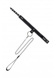 Черный узкий однослойный ошейник с серебристым поводком-цепочкой - Pecado - купить с доставкой в Элисте