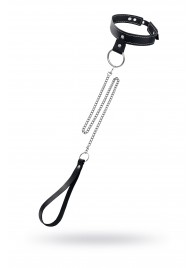 Черный узкий однослойный ошейник с серебристым поводком-цепочкой - Pecado - купить с доставкой в Элисте