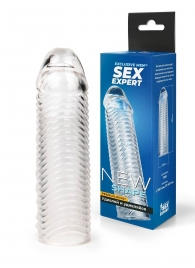Прозрачная закрытая насадка на пенис с ребрышками - 16 см. - Sex Expert - в Элисте купить с доставкой