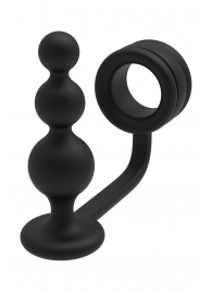 Черное эрекционное кольцо с анальной елочкой Cockring With Beaded Anal Plug - Dream Toys - в Элисте купить с доставкой