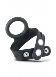 Черное эрекционное кольцо с подхватом мошонки на кнопках VS6 - Blush Novelties - в Элисте купить с доставкой