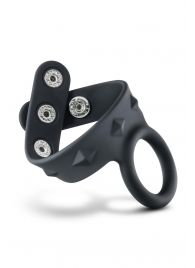 Черное эрекционное кольцо с подхватом мошонки на кнопках VS6 - Blush Novelties - в Элисте купить с доставкой