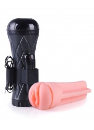 Телесный мастурбатор-вагина в черной колбе с вибрацией - Boys of Toys - в Элисте купить с доставкой