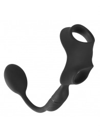 Черное виброкольцо с анальной пробкой Cock Ring with RC Butt Plug - Orion - в Элисте купить с доставкой