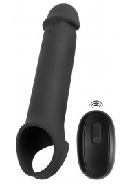 Черная вибронасадка для пениса с хомутом для мошонки и пультом ДУ Remote Controlled Penis Extension - Orion - в Элисте купить с доставкой