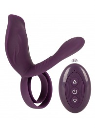 Фиолетовая насадка на член с клиторальным отростком и пультом ДУ RC Couple’s Vibrator 2 - Orion - в Элисте купить с доставкой