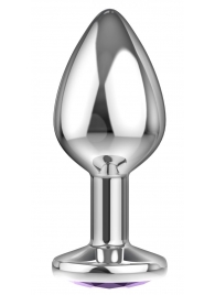Малая серебристая анальная пробка Diamond Purple Sparkle Small с фиолетовым кристаллом - 7 см. - Lola Games - купить с доставкой в Элисте