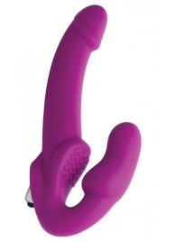 Ярко-розовый безремневой вибрострапон Evoke Vibrating Strapless Silicone Strap-on Dildo - XR Brands - купить с доставкой в Элисте