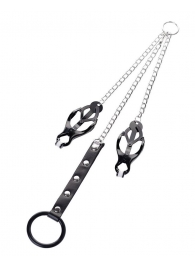 Черно-серебристые зажимы для сосков с кольцом для пениса TOYFA Metal - ToyFa - купить с доставкой в Элисте