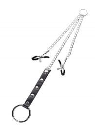 Серебристо-чёрные зажимы для сосков с кольцом для пениса TOYFA Metal - ToyFa - купить с доставкой в Элисте